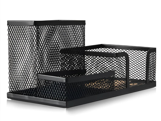 Organizador de Mesa em Metal com 3 Divisórias – Porta-Canetas e Clipes